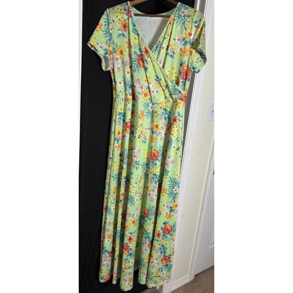 APHRATTI Womens Green Floral Maxi Dress Stretch Faux Wrap Spring Fairy Boho XL - Picture 2 of 8